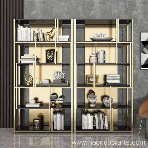 Light luxury wind metal bookshelf marble living room